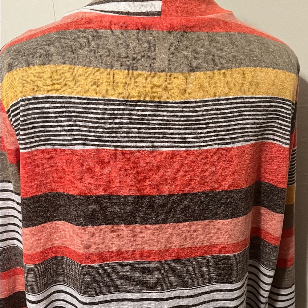 Dearcase Flamingo Sweater 3/4 Waterfall Cardigan Orange Gray Yellow Stripe Sz XL - Picture 9 of 13